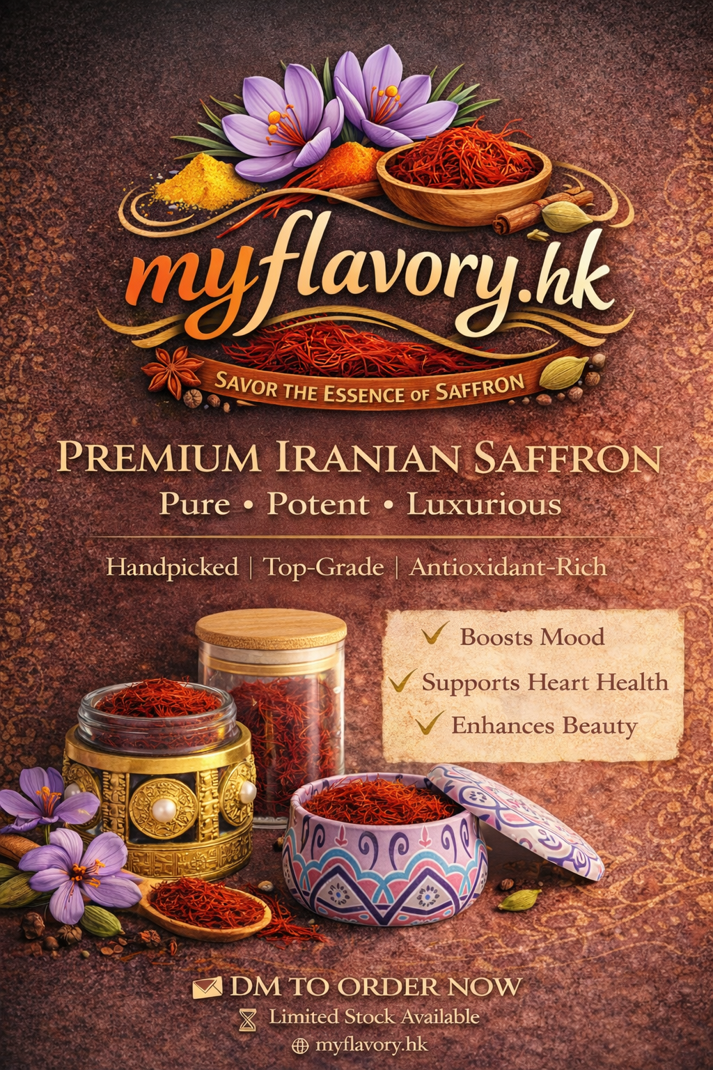 Brand story and benefits poster for saffron