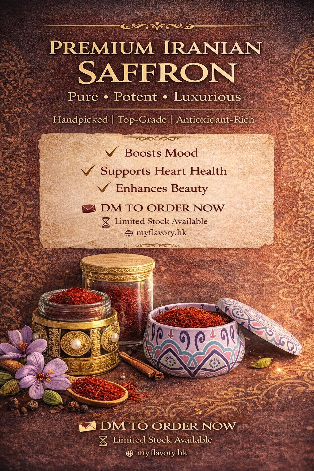 Premium Iranian saffron promotional poster